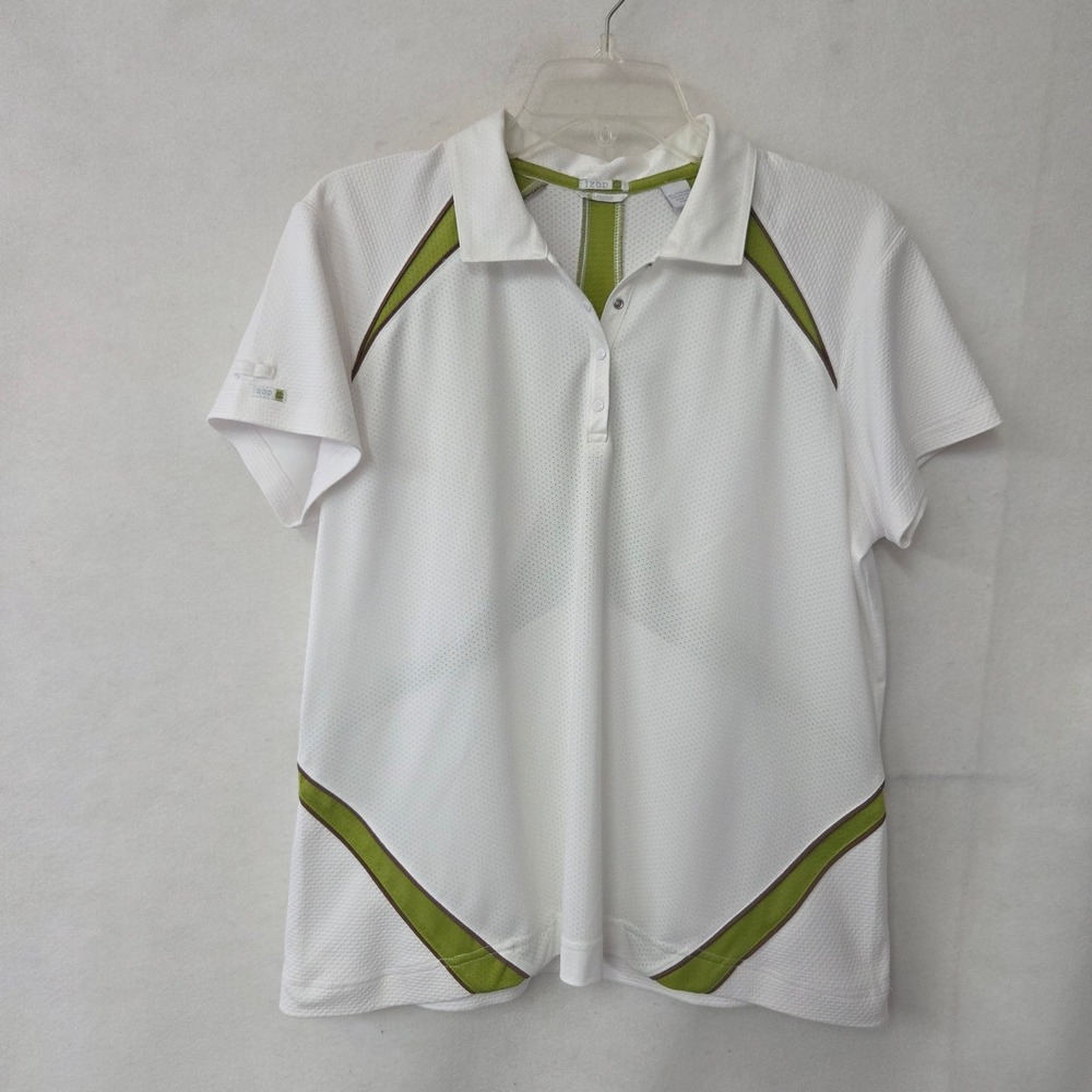 IZOD G-Fresh Polo Shirt Womens XL White‎ Lime Green Mesh Performance Golf Top